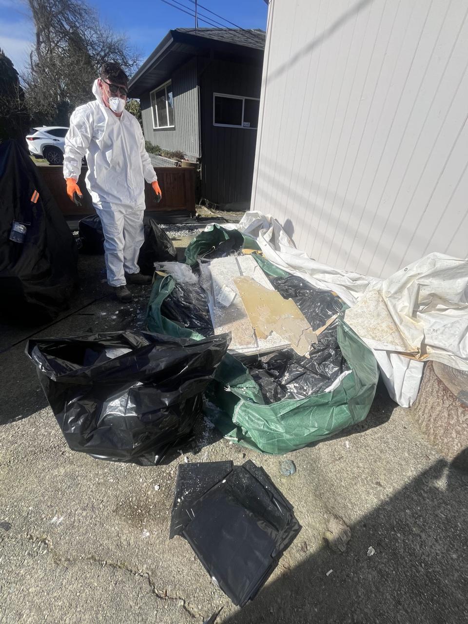 Construction debris cleared floorboards and materials